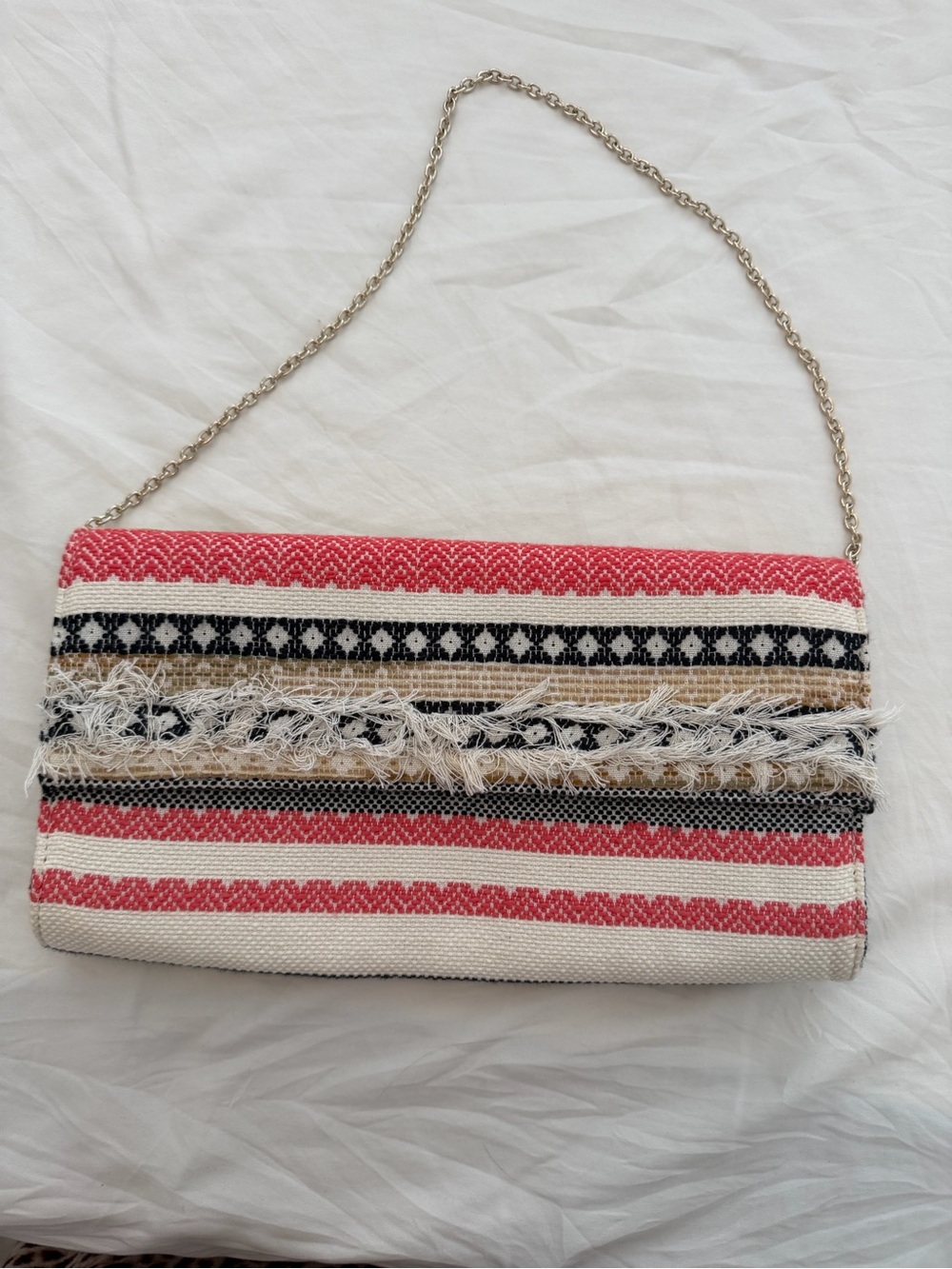 The Limited Pink, Cream & Black Woven Chain-Handle Clutch